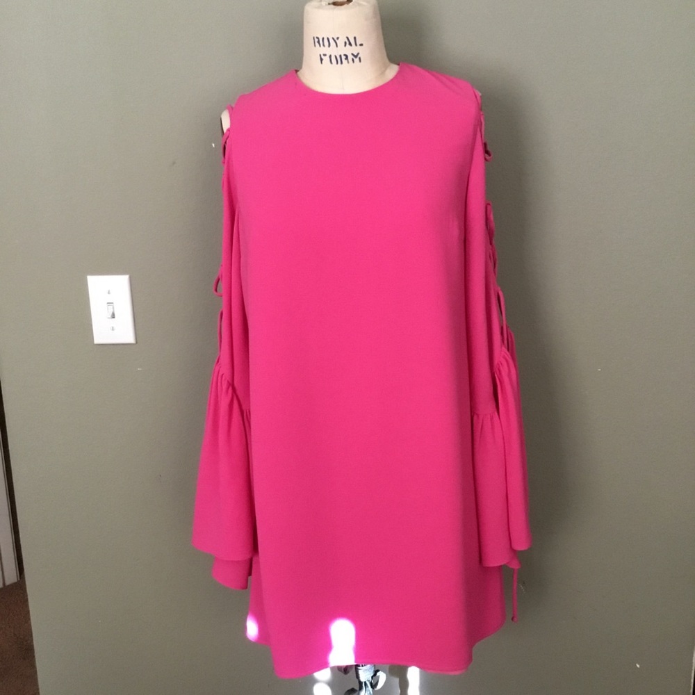 💕WAYF PINK DRESS WITH TIE UP BELL SLEEVES